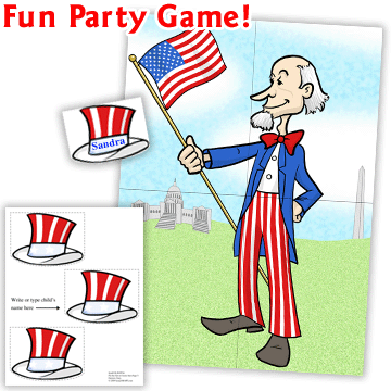 US Independence Day: Pin the hat on uncle Sam game